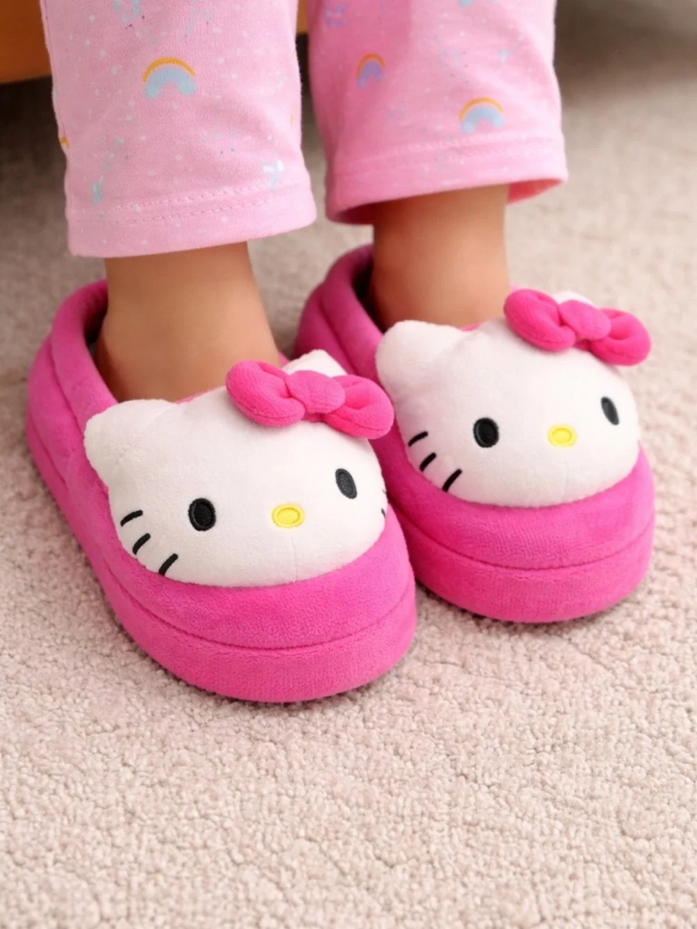 Sanrio Hello Kitty Hot Pink Plush Kids Slippers